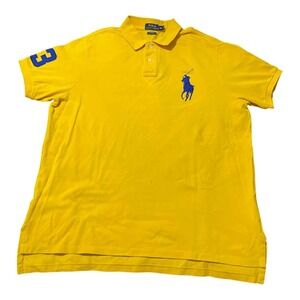 Polo Ralph Lauren Polo Shirt Mens 2XL Yellow Custom Fit Big Pony 3 Short Sleeve